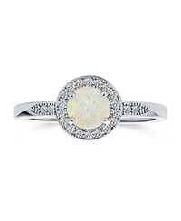 Bling Jewelry Petite Dainty Cz Halo Circle 1ct Round Solitaire Created White Opal Promise Ring With Side Stone Accent Ring .925 Sterling Silver