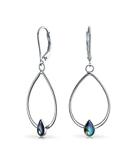 Bling Jewelry Boho Geometric Thin Open Oval Abalone Opal Hoop Dangle Earrings .925 Sterling Silver