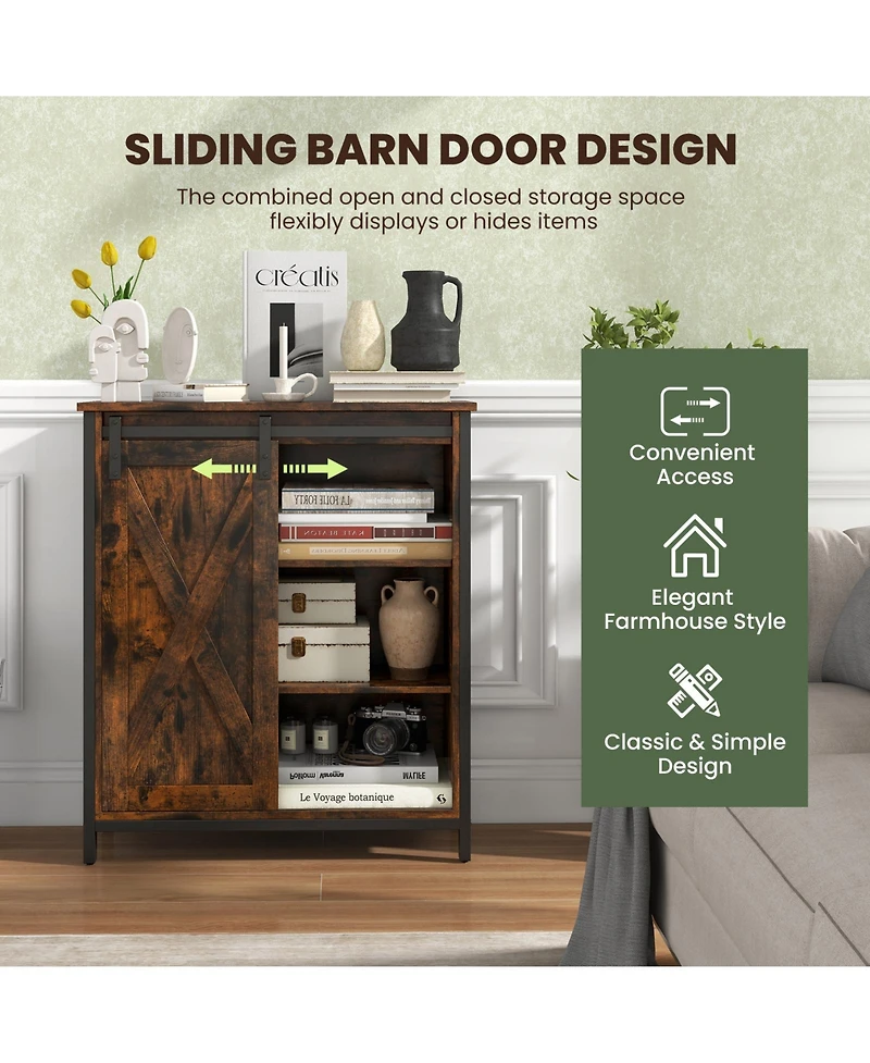Farmhouse Sideboard Buffet Cabinet with Sliding Barn Door and Adjustable Shelves Stylish Storage for Dining Room or Kitchen