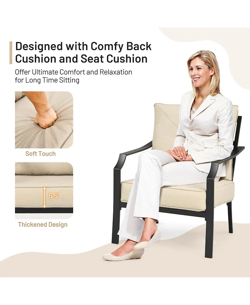 Gymax 2 Pcs Patio Dining Chairs Set with Padded Cushions Armrest Steel Frame