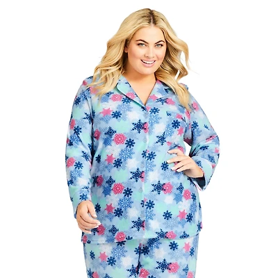 Avenue Women's Snowflake Button Fleece Sleep Top