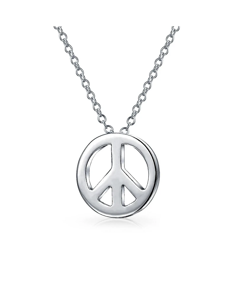 Bling Jewelry Minimalist World Peace Sign Pendant Necklace in Gold Plated Sterling Silver