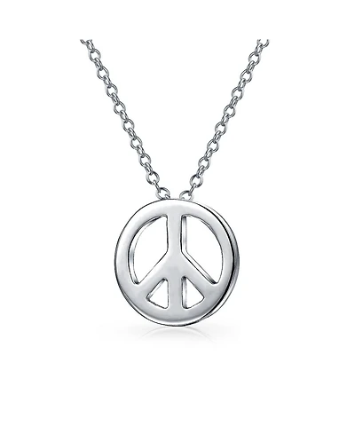 Bling Jewelry Minimalist World Peace Sign Pendant Necklace in Gold Plated Sterling Silver