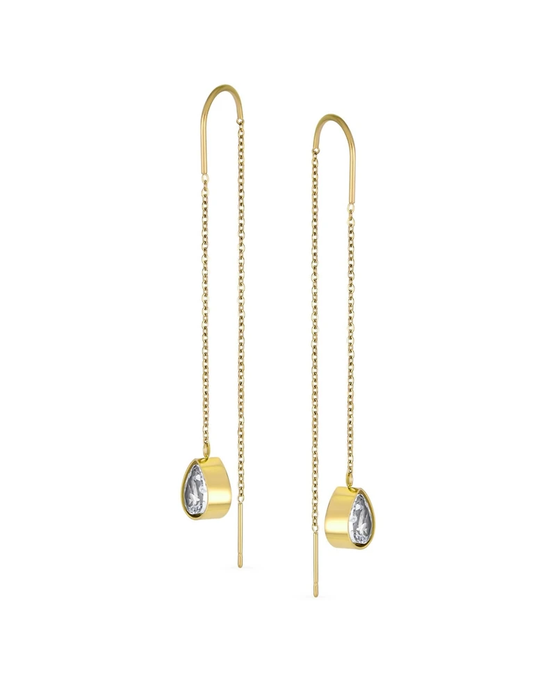 Bling Jewelry Set of 2 Geometric Minimalist Dangle Chandelier Earrings with Cz Teardrop Rose Gold Plated
