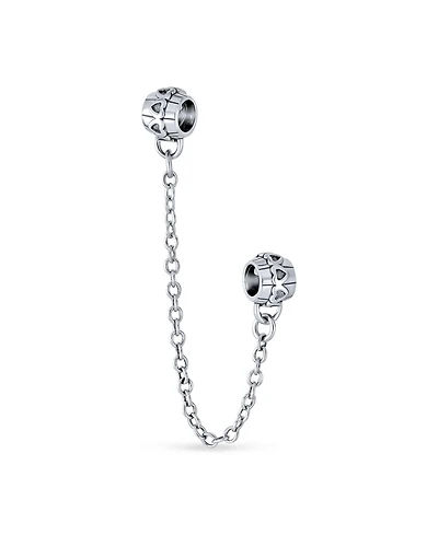 Bling Jewelry Two Tone Love Hearts Safety Chain Spacer Stopper Charm Bead Gold Plated Silver