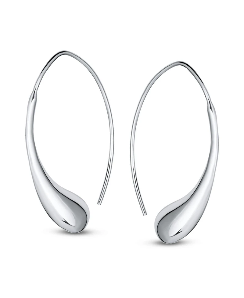 Bling Jewelry Minimalist Simple Polished Shiny Elongated Puff Teardrop Rain Drop Threader Earrings Sterling Silver