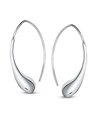 Bling Jewelry Minimalist Simple Polished Shiny Elongated Puff Teardrop Rain Drop Threader Earrings Sterling Silver
