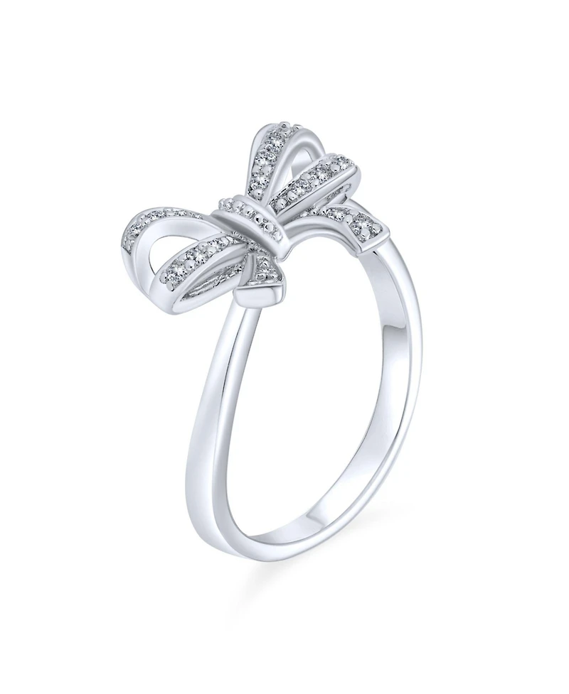 Bling Jewelry Victorian Style Cubic Zirconia Pave Cz Ribbon Band Bow Ring .925 Sterling Silver