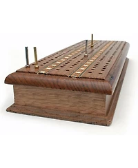 We Games 3 Track Sprint Cabinet Cribbage Set with Metal Pegs & 2 Card Decks
