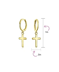 Bling Jewelry Small Religious Cross Dangle Earrings Rose Gold Plated Sterling Silver Huggie