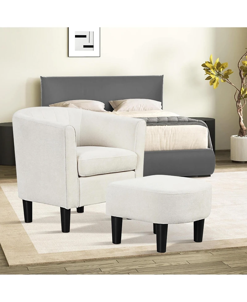 Barrel Chair with Ottoman Footrest Curved Backrest Armrests Removable Seat Cushion