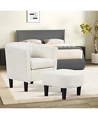 Barrel Chair with Ottoman Footrest Curved Backrest Armrests Removable Seat Cushion