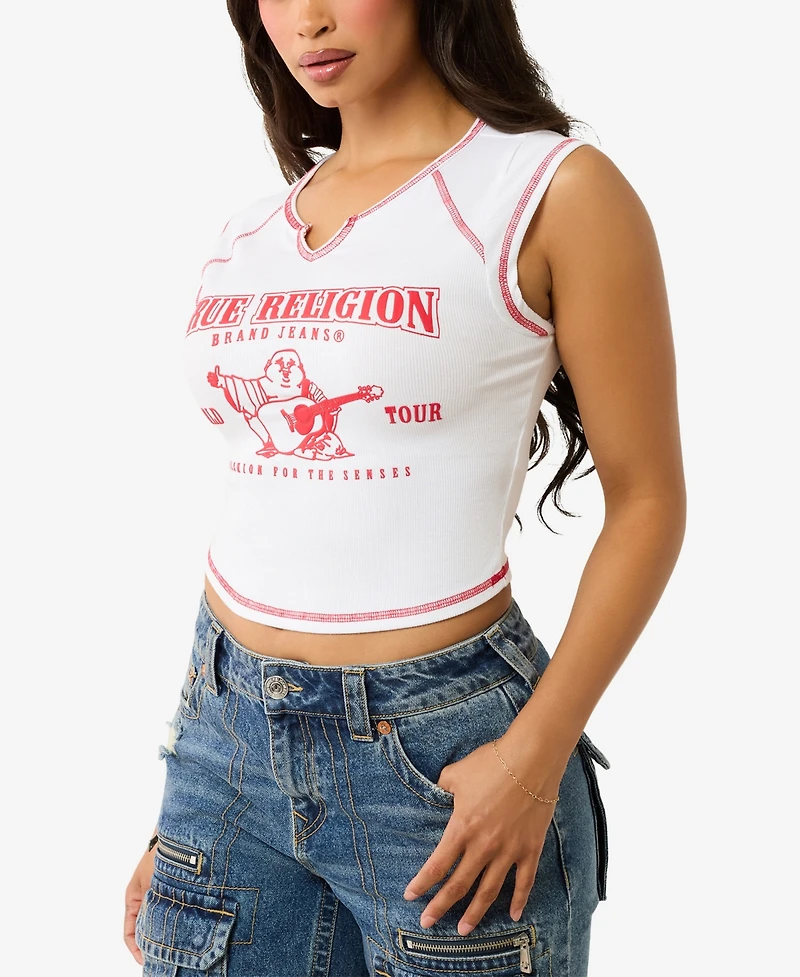 True Religion Women's Logo Rib Notched Baby T-Shirt