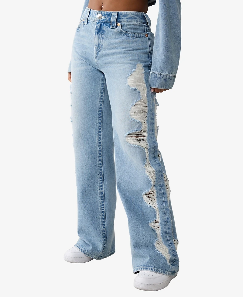True Religion Women's Heavily Destroyed Bobbi Baggy Jeans