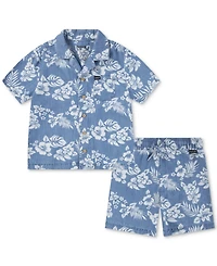 Hurley Toddler Boys Chambray Printed Camp Shirt & Shorts Set