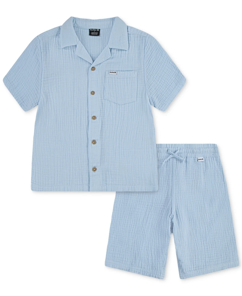 Hurley Little Boys 2-Piece Gauze Camp Shirt and Shorts Set