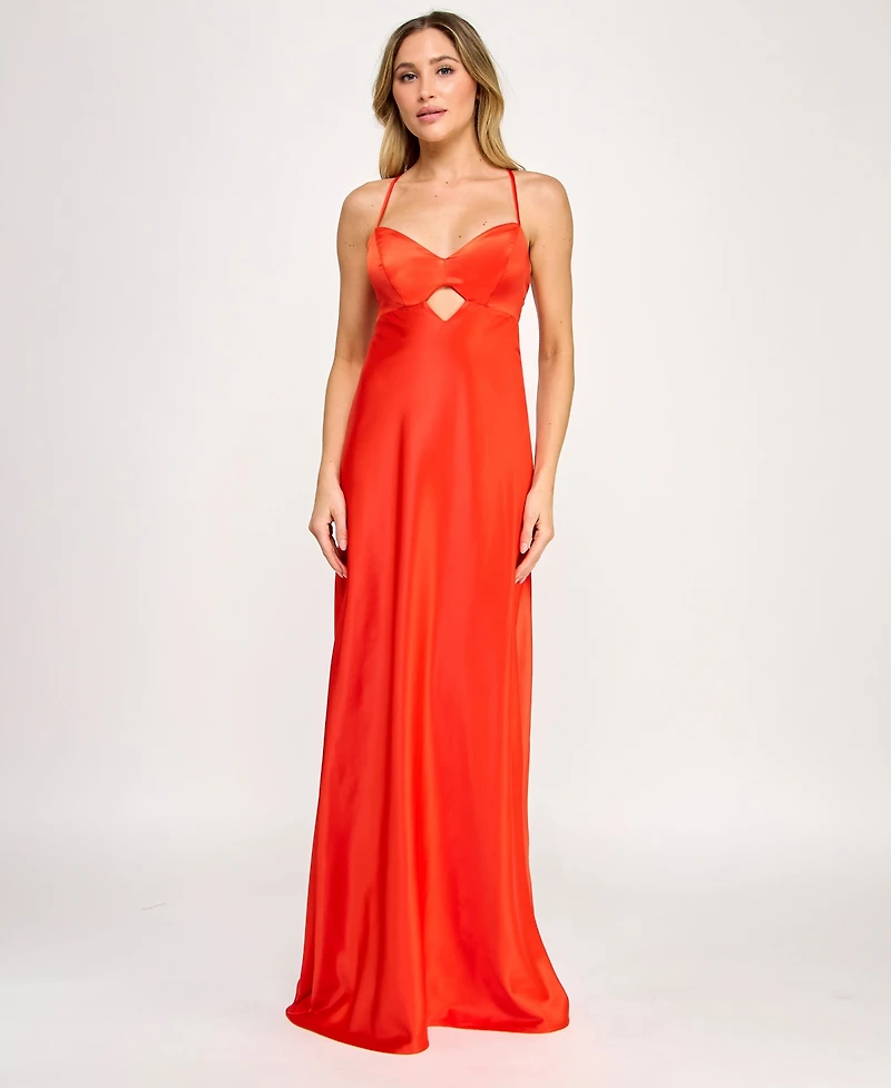 Seni & Cade Juniors' Satin Lace-Up Cutout Gown