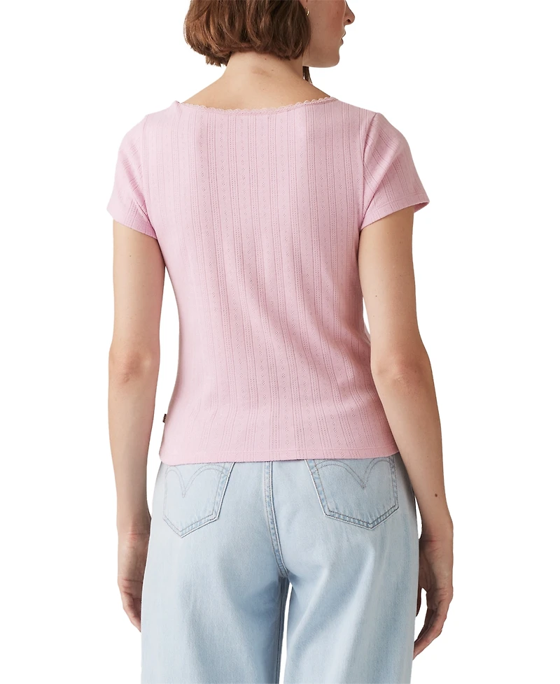 Levi's Women's Sweetie Cotton V-Neck Pointelle Top