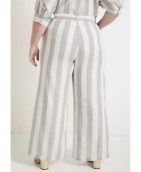 June + Vie Women's Curvie Fit High-Waisted Wide-Leg Linen Pant