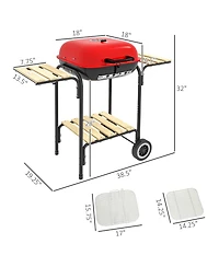Outsunny Portable Charcoal Grill w/ Wheels Storage, Shelves, 2 Tables,