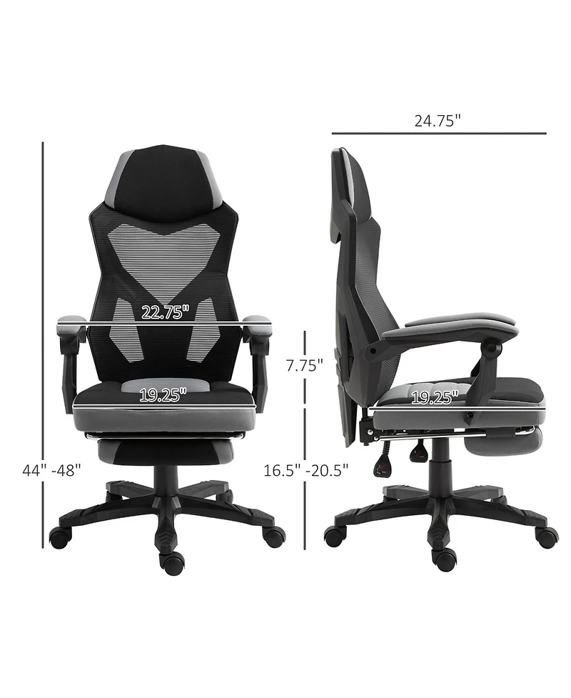 Vinsetto Office Chair Adjust Height Recliner with Footrest, Wheel, Mesh Back