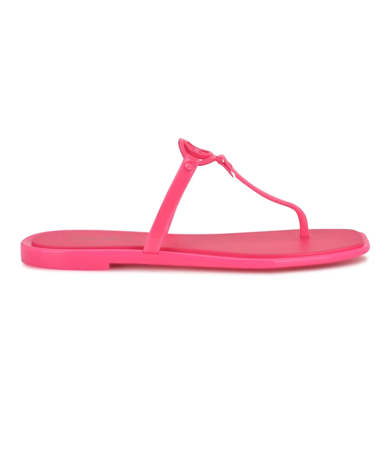 Nine West Women's Dacota T-Strap Square Toe Flat Sandals