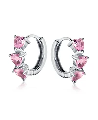 Bling Jewelry Romantic Pink Heart Cz Hoop Earrings Small Huggie Sterling Silver