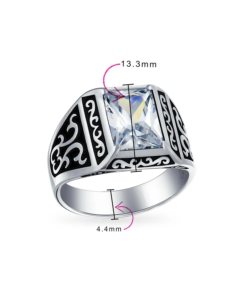 Bling Jewelry Stainless Steel Viking Scroll Ring with Emerald Cut Cubic Zirconia Two Tone Silver
