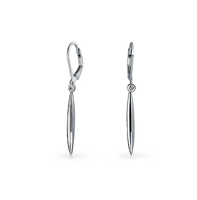 Bling Jewelry Feather Motif Linear Dangle Earrings in Sterling Silver