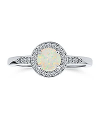 Bling Jewelry Petite Dainty Cz Halo Circle 1CT Round Solitaire Created White Opal Ring With Side Stone Accent Ring .925 Sterling Silver