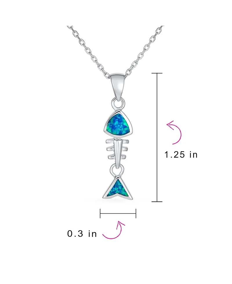 Bling Jewelry Nautical Blue Opal Fishbone Pendant Necklace in Sterling Silver