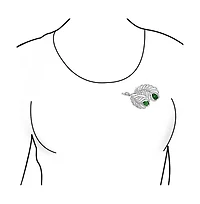 Bling Jewelry Classic Brooch Pin with Cz Peacock Feather and Green Cz Teardrop Shape
