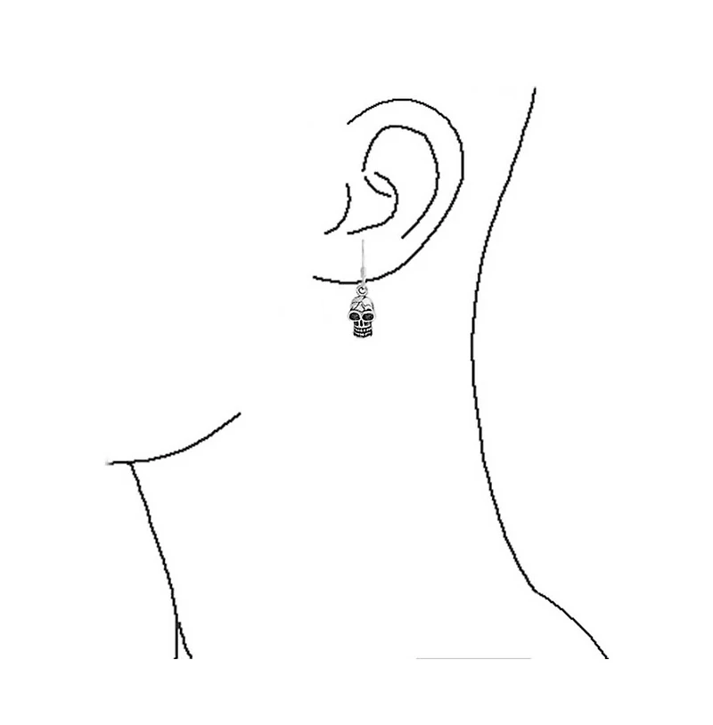 Bling Jewelry Biker Jewelry Dangle Earrings Pirate Skull Design in Sterling Silver