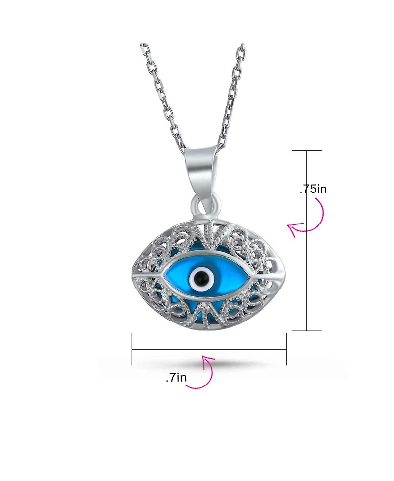 Bling Jewelry Turkish Amulet Nazar Blue Evil Eye Filigree Charm Pendant Necklace Silver