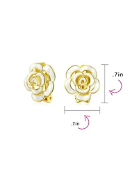 Bling Jewelry Fashion Enamel 3D Rose Flower Clip On Earrings Button Style For Non-Pierced Ears Gold Plated