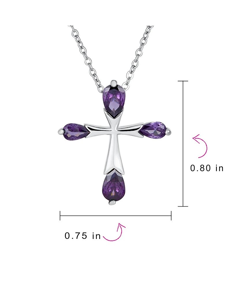 Bling Jewelry Black Purple Clear Cubic Zirconia Cz Teardrop Tips Cross Necklace Pendant .925 Sterling Silver