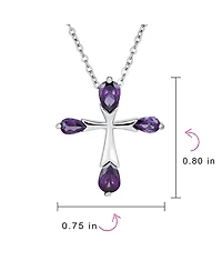 Bling Jewelry Black Purple Clear Cubic Zirconia Cz Teardrop Tips Cross Necklace Pendant .925 Sterling Silver