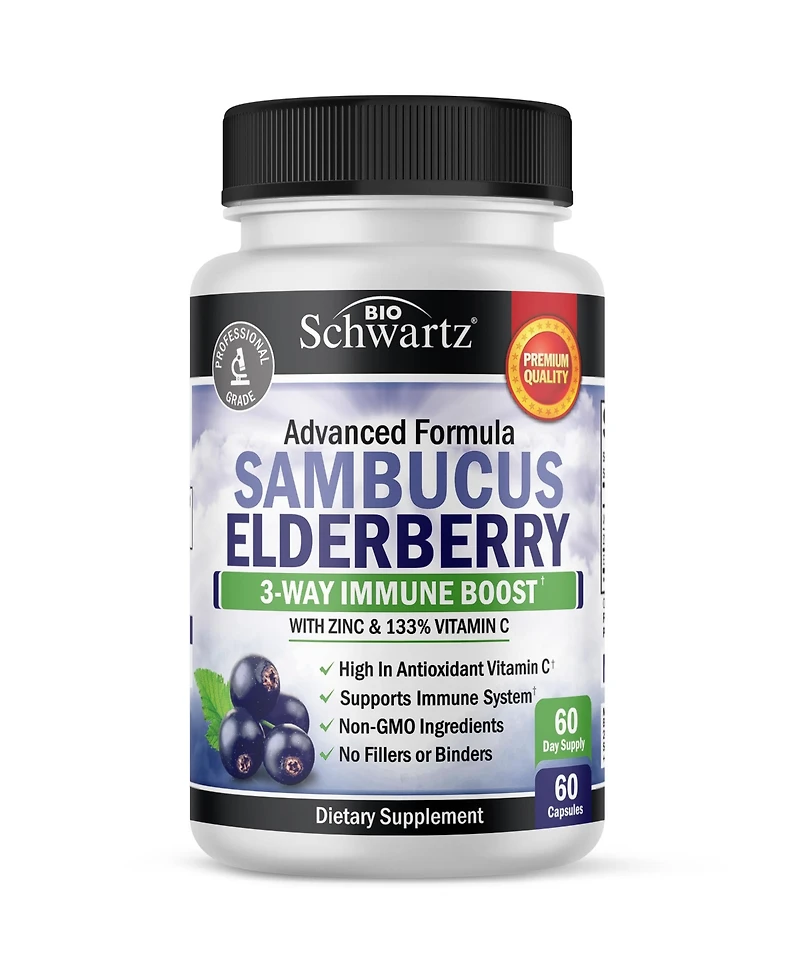 Sambucus Elderberry Capsules, Bioschwartz, Immune Boost with Zinc & 133% Vitamin C, 60ct
