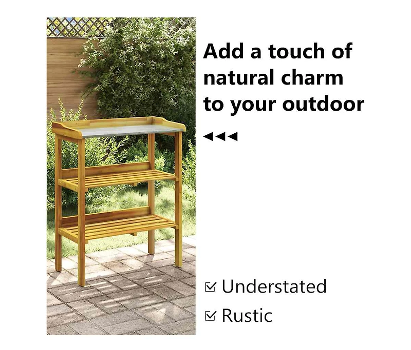 Potting Bench with 2 Shelves Solid Acacia Wood and Zinc