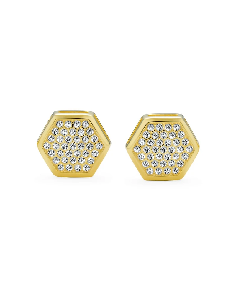 Bling Jewelry Geometric Honeycomb Hexagon Cz Stud Earrings , 14K Gold Sterling Silver