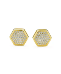 Bling Jewelry Geometric Honeycomb Hexagon Cz Stud Earrings , 14K Gold Sterling Silver