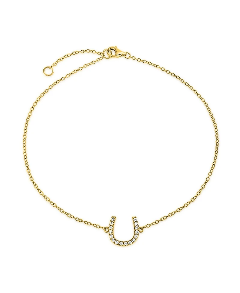 Bling Jewelry Delicate Pave Cz Horseshoe Anklet Ankle Bracelet Gold Plated Sterling Silver 9-10