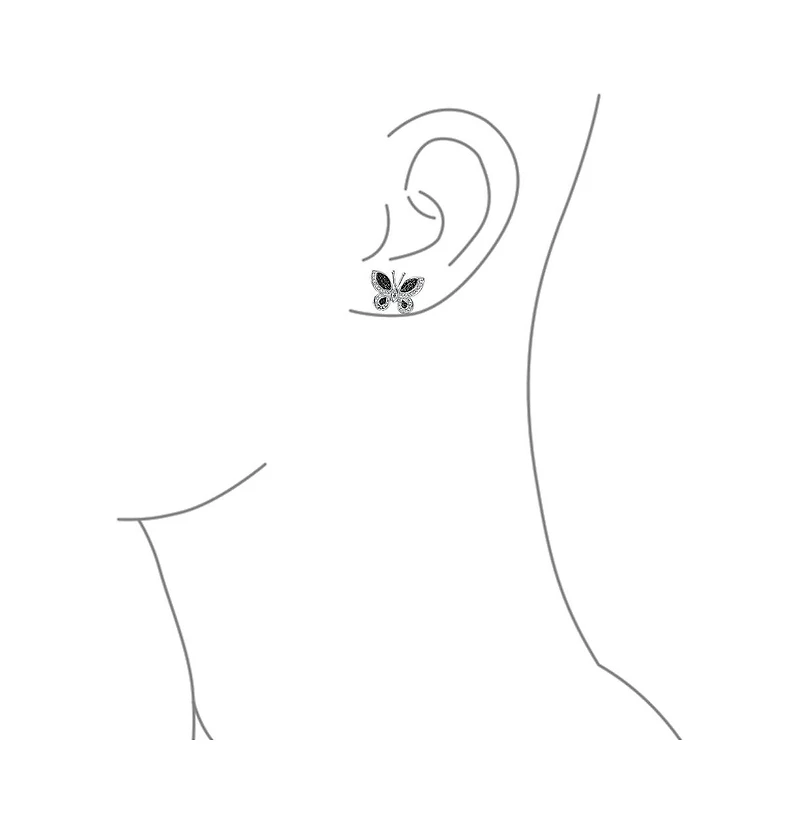 Bling Jewelry Monochrome Black & White Cubic Zirconia Cz Stud Earrings with Butterfly Design in Silver