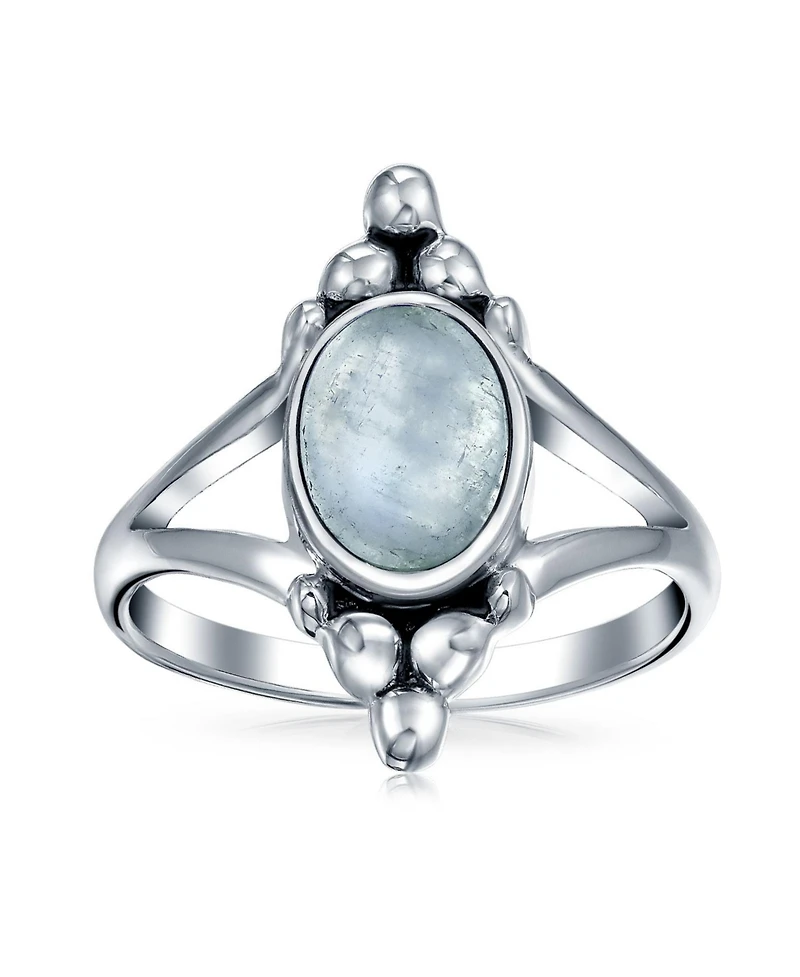 Bling Jewelry Boho Bali Style Oval Statement Natural Stone Ring Split Shank Band Sterling Silver