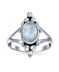 Bling Jewelry Boho Bali Style Oval Statement Natural Stone Ring Split Shank Band Sterling Silver