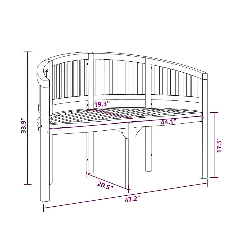 Banana Bench 47.2" Solid Teak Wood