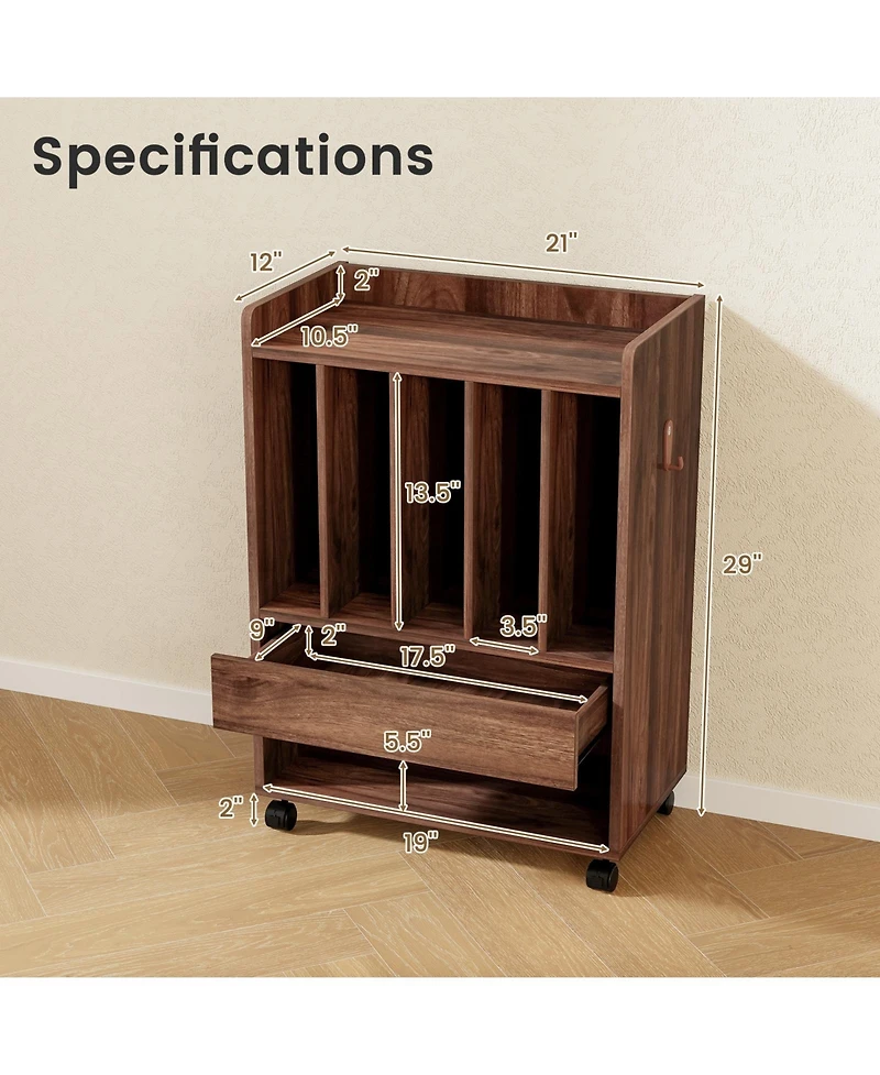 Rolling Turntable Stand with Drawer and Vinyl Storage for Living Room or Bedroom