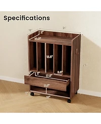 Rolling Turntable Stand with Drawer and Vinyl Storage for Living Room or Bedroom
