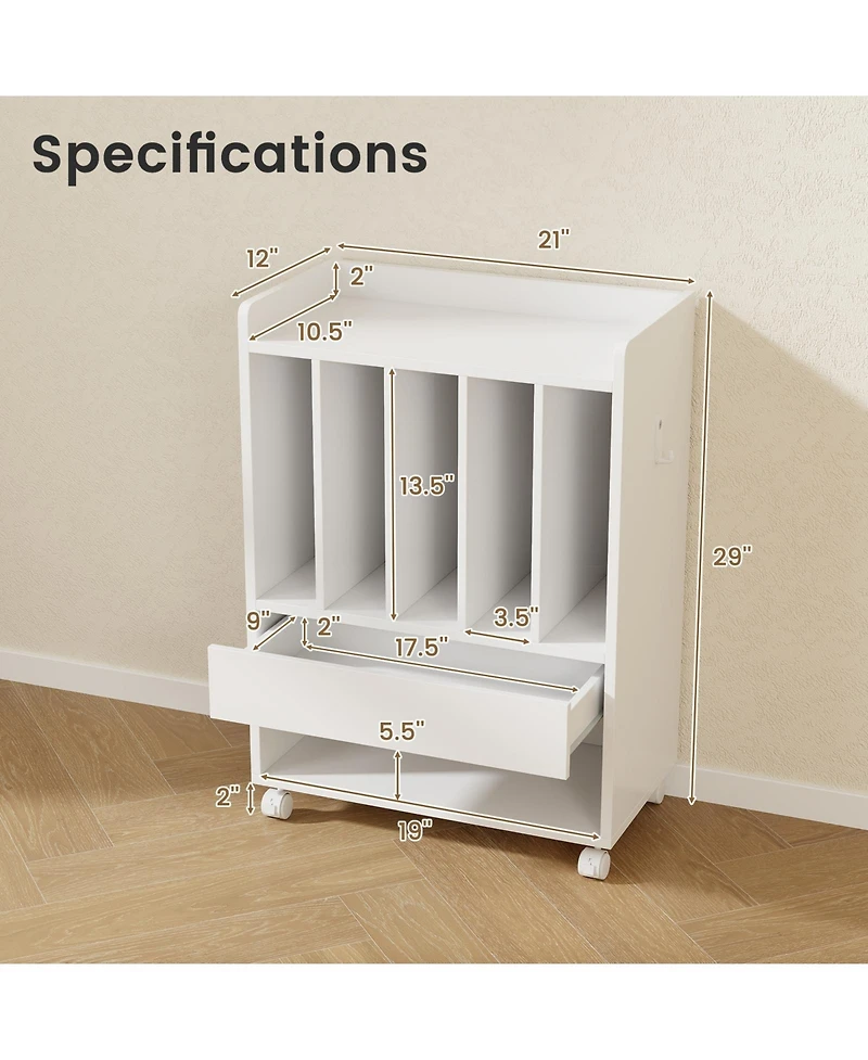 Rolling Turntable Stand with Drawer and Vinyl Storage for Living Room or Bedroom