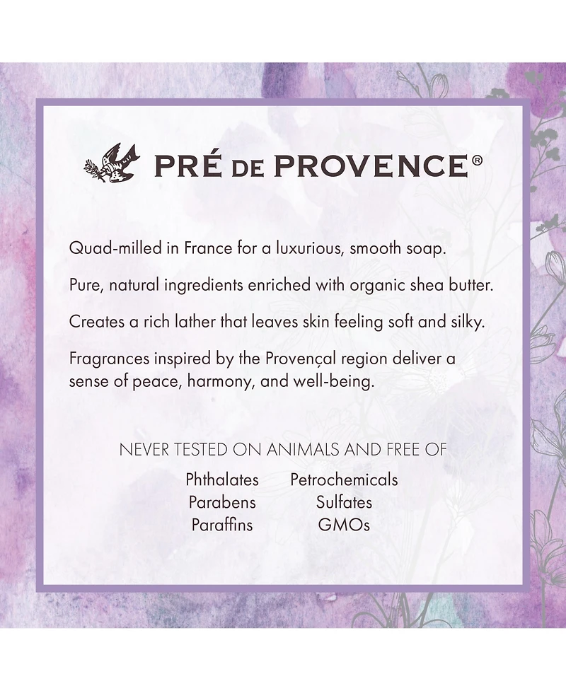 Pre de Provence Moisturizing 250g French Soap Bar, Quad-Milled, Long Lasting, Moisturizing, Rich and Creamy Lather (Set of 2)